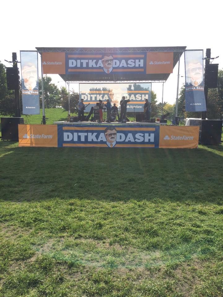 A stage with a sign that says ditka dash on it