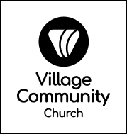 A black and white logo for village community church.