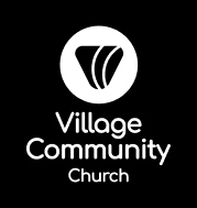 The village community church logo is white on a black background.