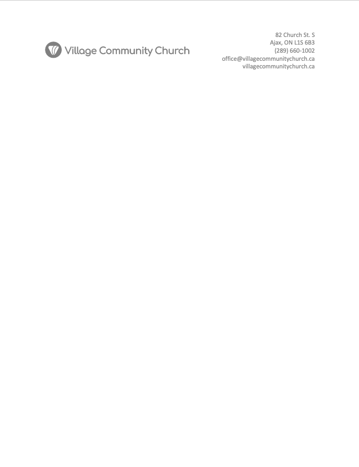 A white letterhead for a village community church.