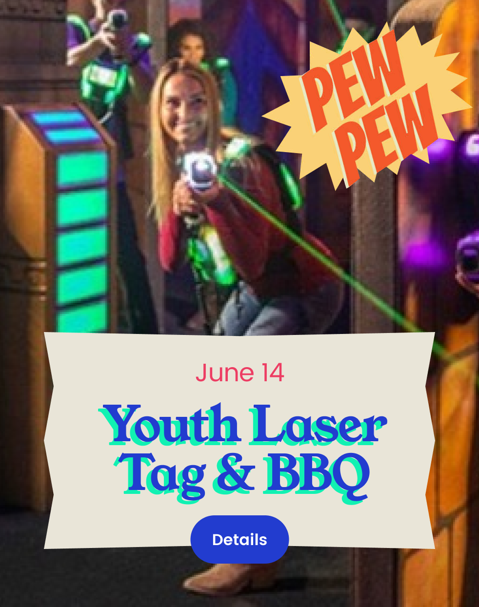 A poster for a youth laser tag and bbq