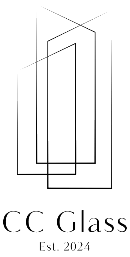 Logo for CC Glass with overlapping geometric shapes and text below that reads, 