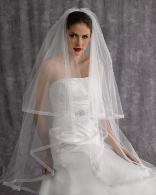 SOPHIA, Satin Trim Wedding Veil, Soft Veil, Ribbon Edge, 2T