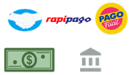 Una imagen de un apretón de manos, un billete de dólar y un banco.