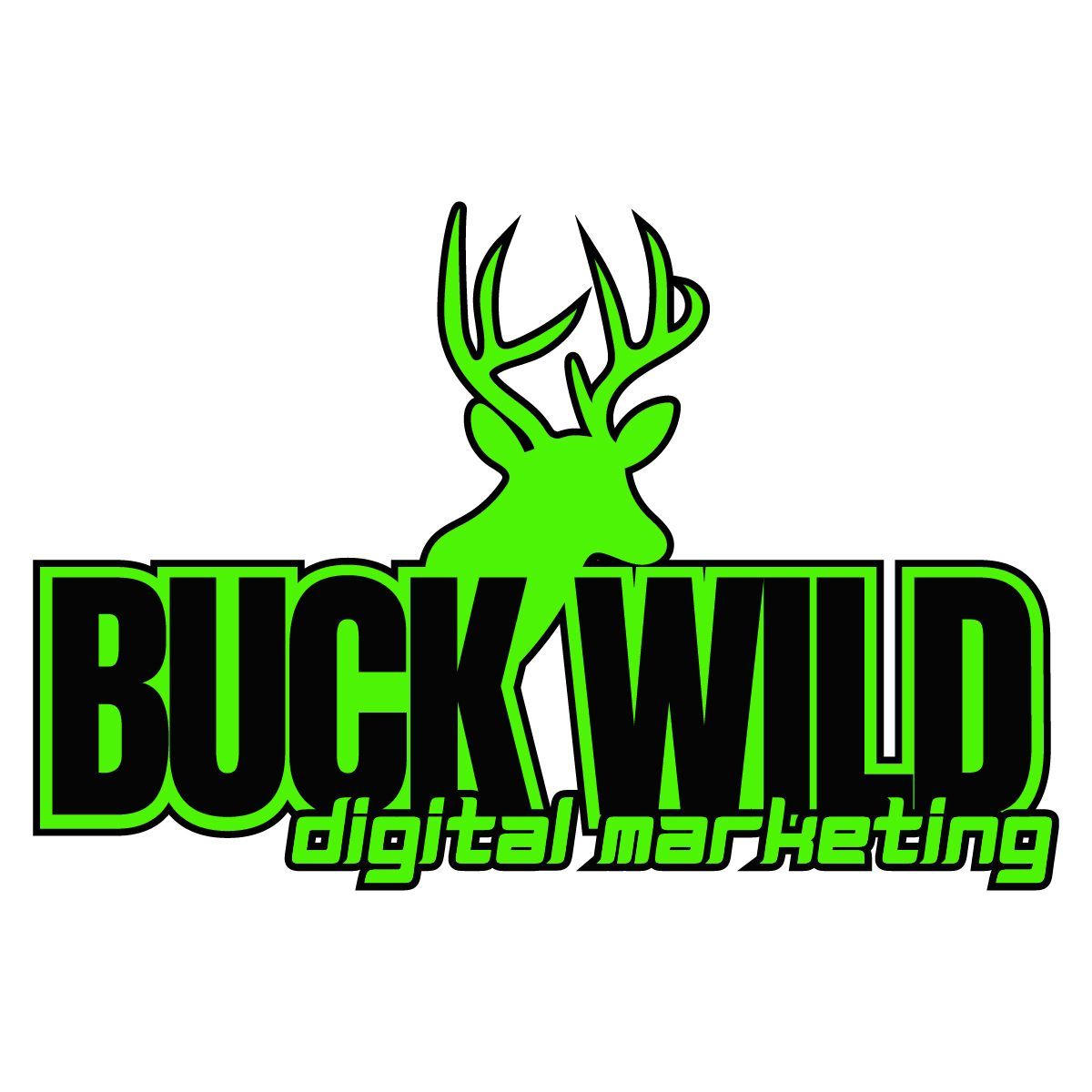 Green silhouette of a buck with the words 