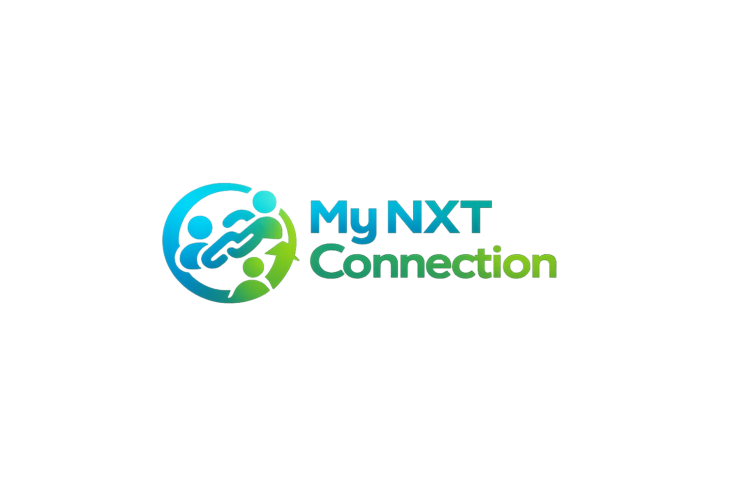 Logo: A blue and green circle with interconnected figures, 