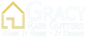 A logo for a company called grace rain gutters when it rains it drains.