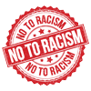 A red stamp with the words `` no to racism '' written inside of it.