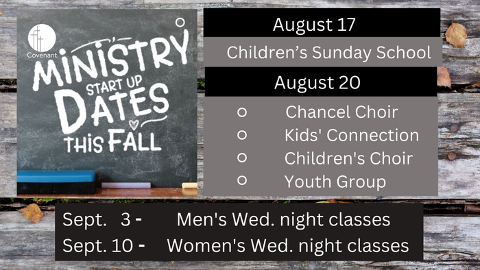 Ministry Start Up Dates — Omaha, NE — Covenant Presbyterian Church