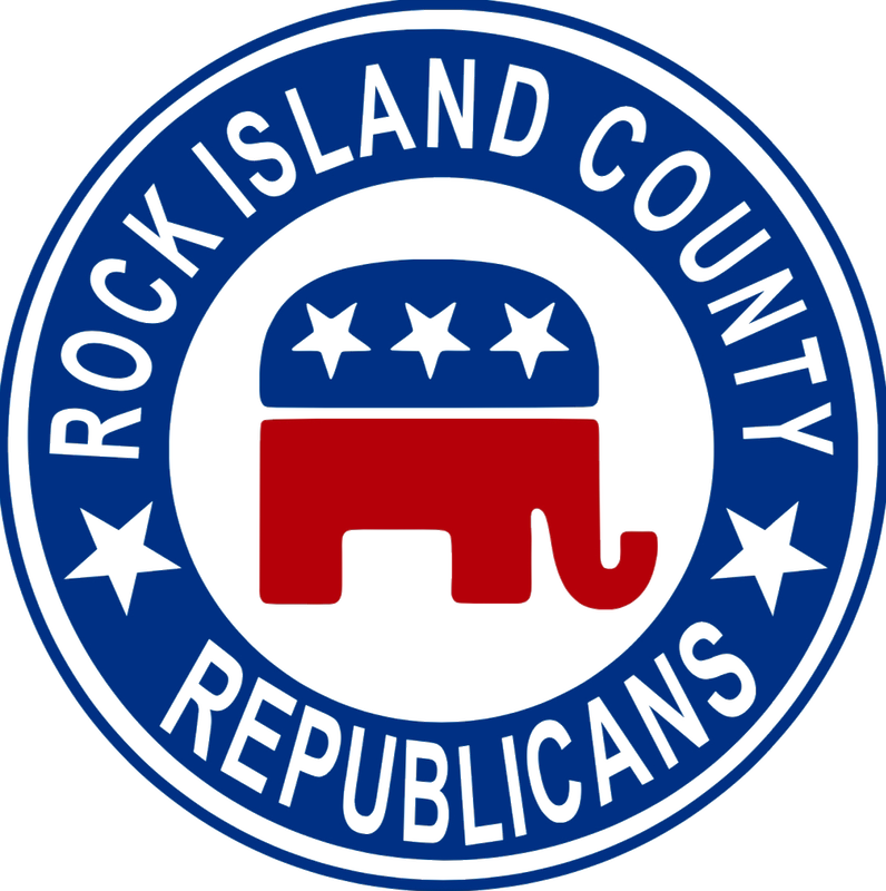 Rock Island County Republicans circular logo with blue, white, and red elephant emblem
