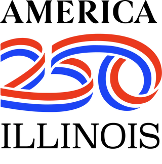 America Illinois 250 anniversary logo in red, white, and blue with “AMERICA” and “ILLINOIS” text
