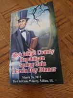 Rock Island County Republican Spring Gala Lincoln Day Dinner poster with Lincoln illustration and May 6, 2023 date