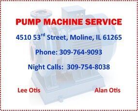 Pump Machine Service ad with address, phone numbers, and Lee and Alan Otis names
