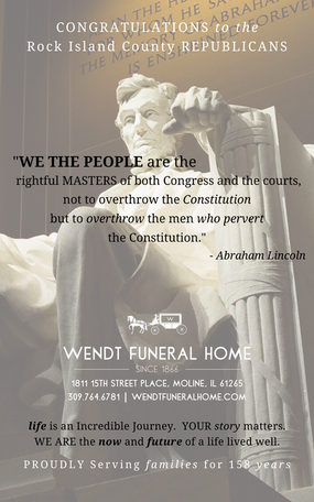 Funeral home ad with patriotic quote, white text on brown background, and Wendt Funeral Home details.