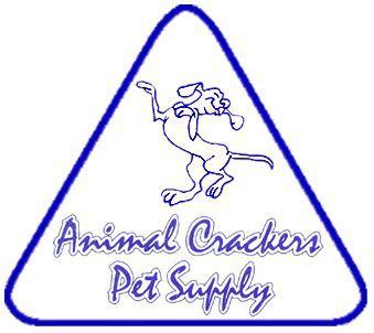 The logo for animal crackers pet supply shows a dog on its hind legs.