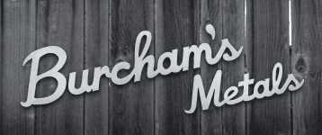 A black and white photo of the burcham 's metals logo