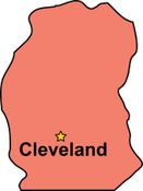 A map of the state of cleveland with a star in the middle.