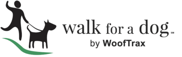 A logo for walk for a dog by wooftrax