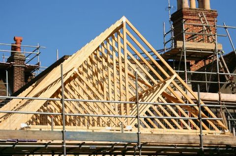 Gable roof timber frame under construction Gable roof timber frame under construction
