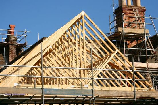 Gable roof timber frame under construction Gable roof timber frame under construction