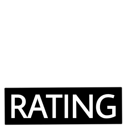White screen with the word “RATING” in white on a black banner at the bottom.