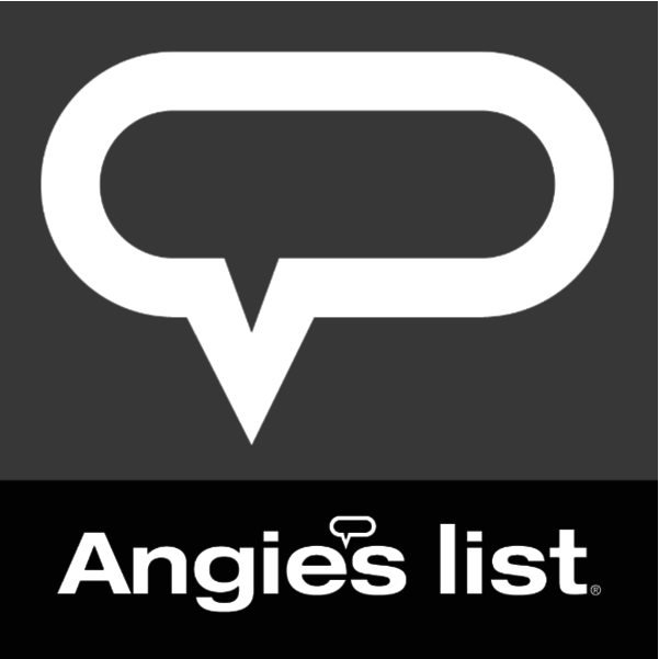 Angie’s List logo: white speech bubble on dark gray background with black footer text.