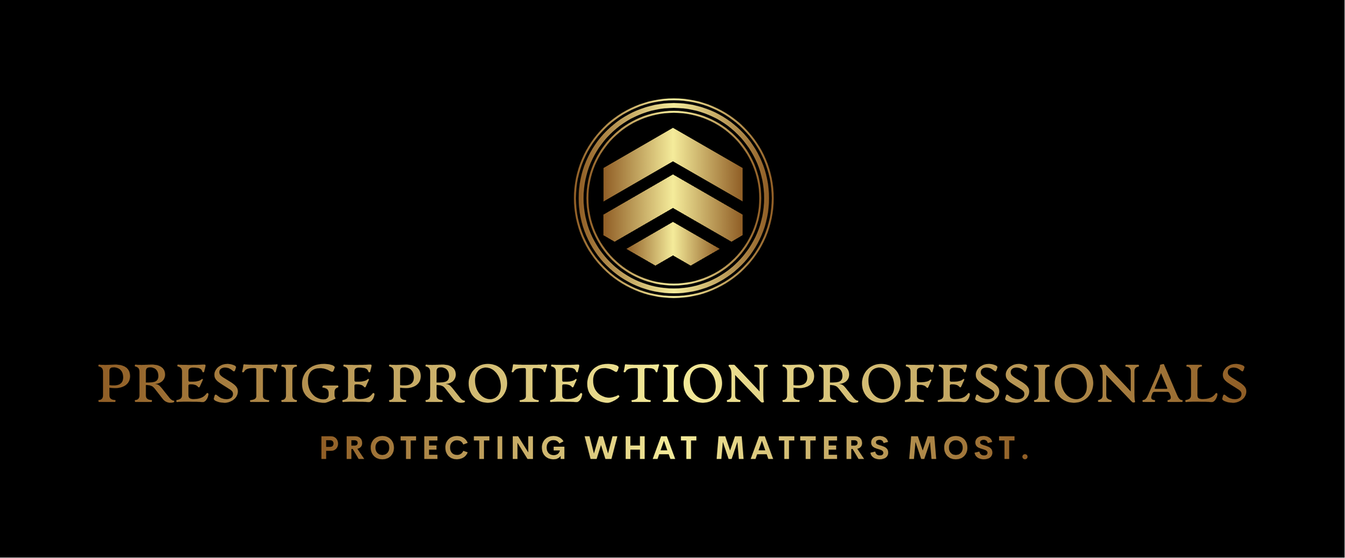 Logo for Prestige Protection Professionals, black and gold. Features a circle with 