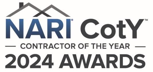 NARI CotY 2023 Awards Atlanta logo. Features blue and gray text, two house silhouettes, and the NARI logo.