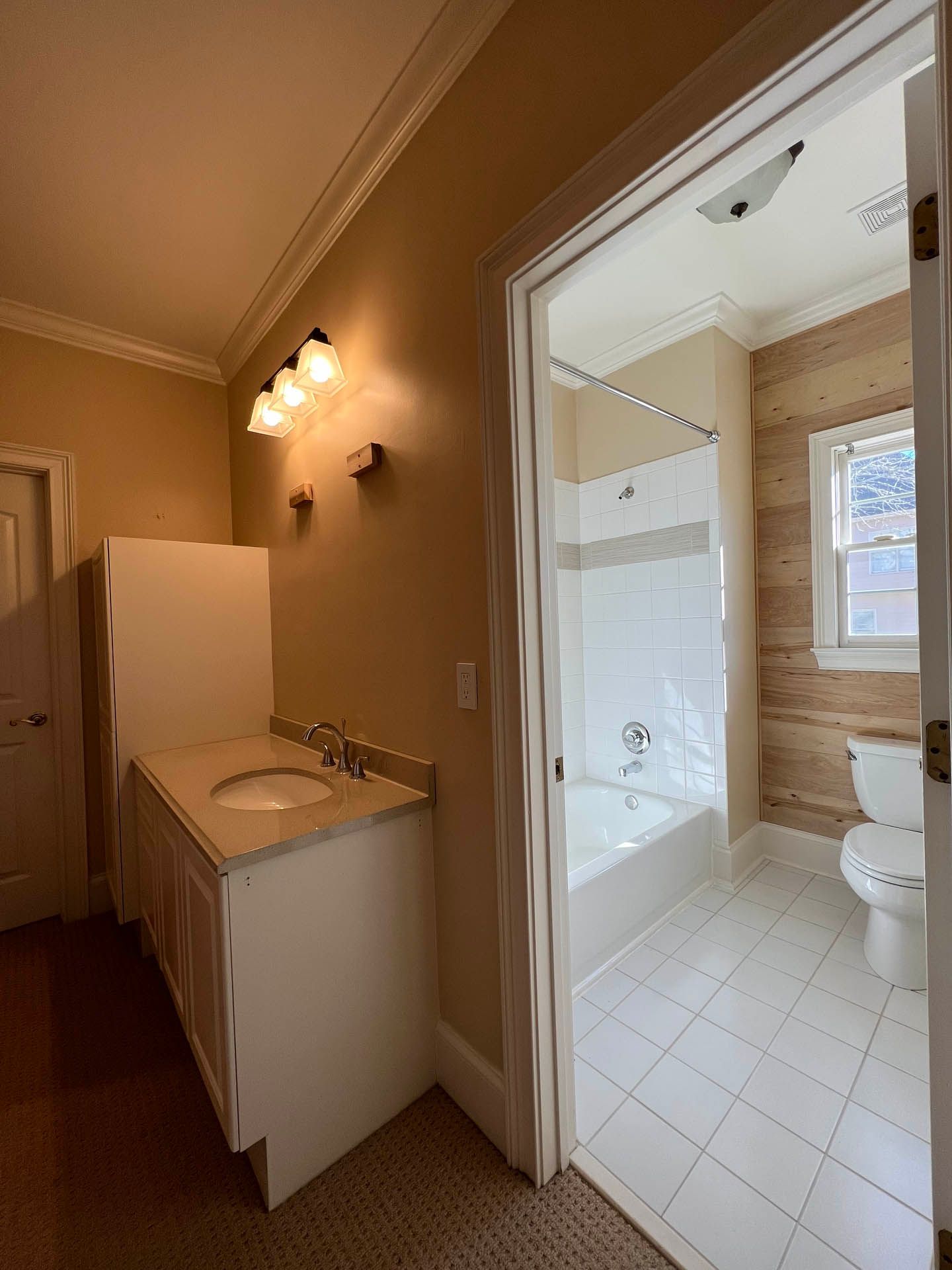 a bathroom with a sink toilet and bathtub