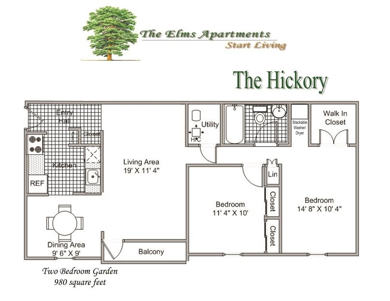 A floor plan of a house called the hickory