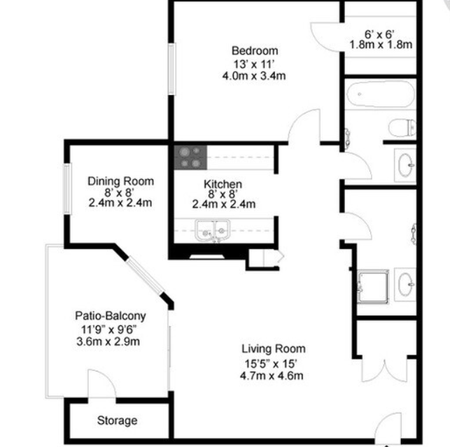 A floor plan of a house with a living room , dining room , and master bedroom.