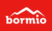 Uno sfondo rosso con una montagna bianca e la scritta bormio