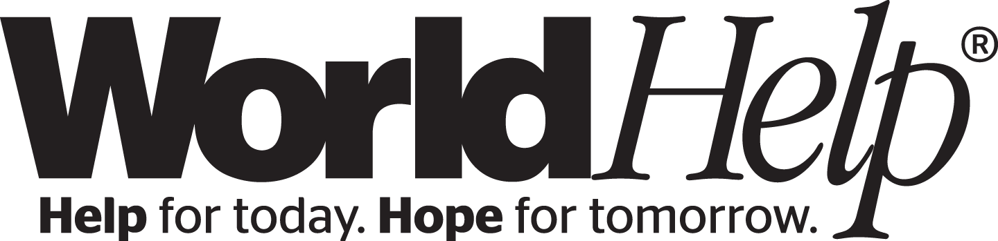 Logo for World Help. Black text on white background: