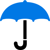 Blue umbrella with black handle.