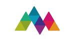 The letter m is made of colorful triangles on a black background.