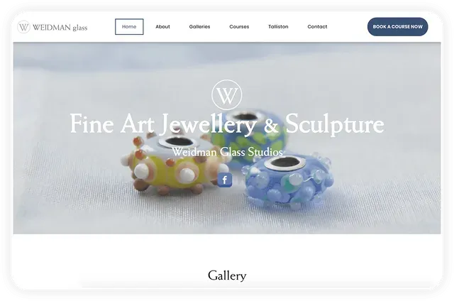 A screenshot of a website for fine art jewellery and sculpture