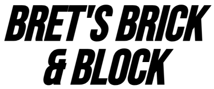 A black and white logo for bret 's brick & block