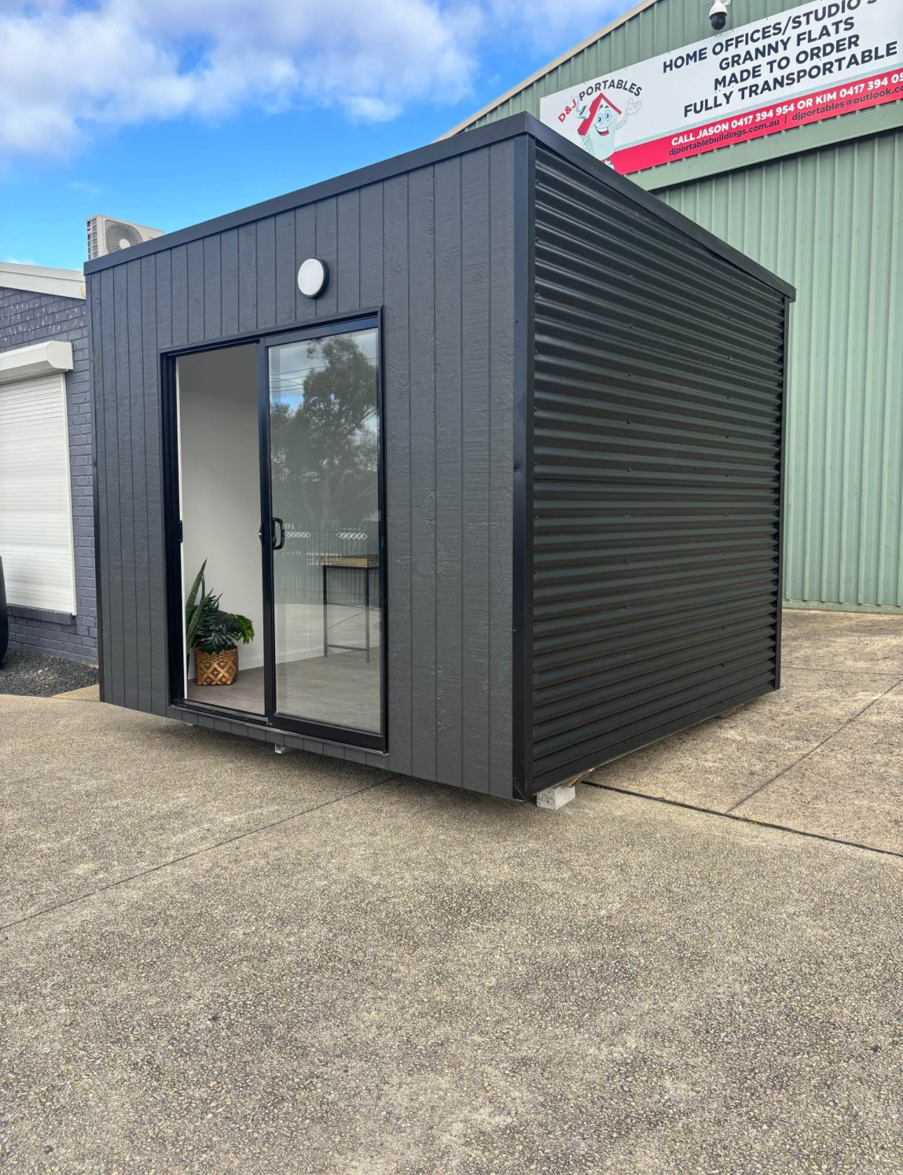 Black and Grey Prefab Office Building — The Wright Way Building In North Albury, NSW