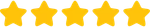 Five gold stars in a row on a white background
