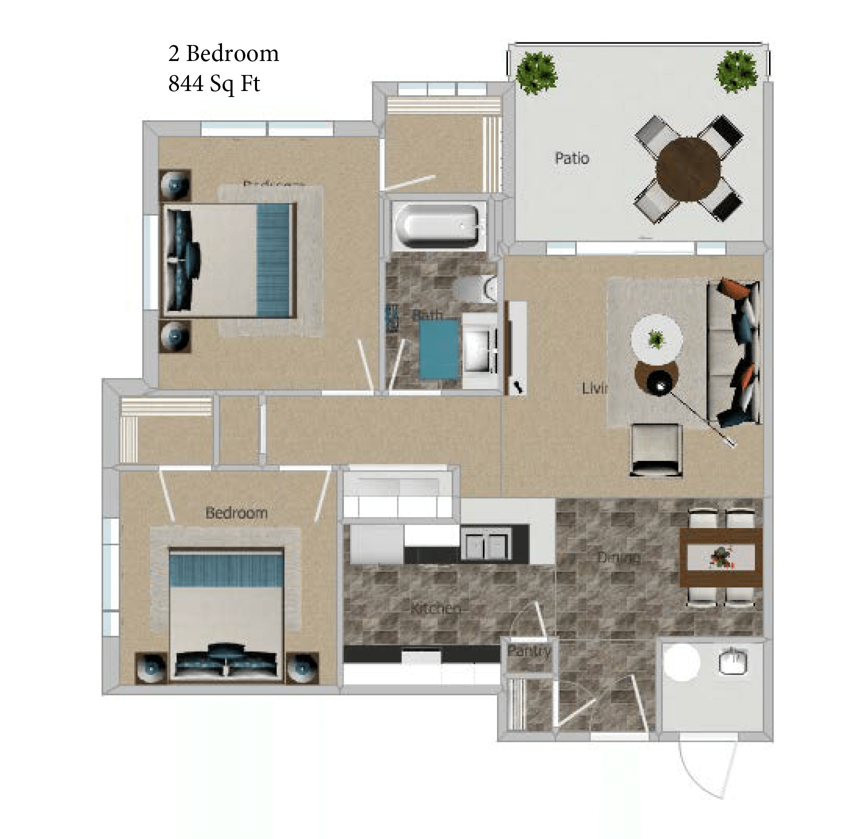 2 Bedroom 3D