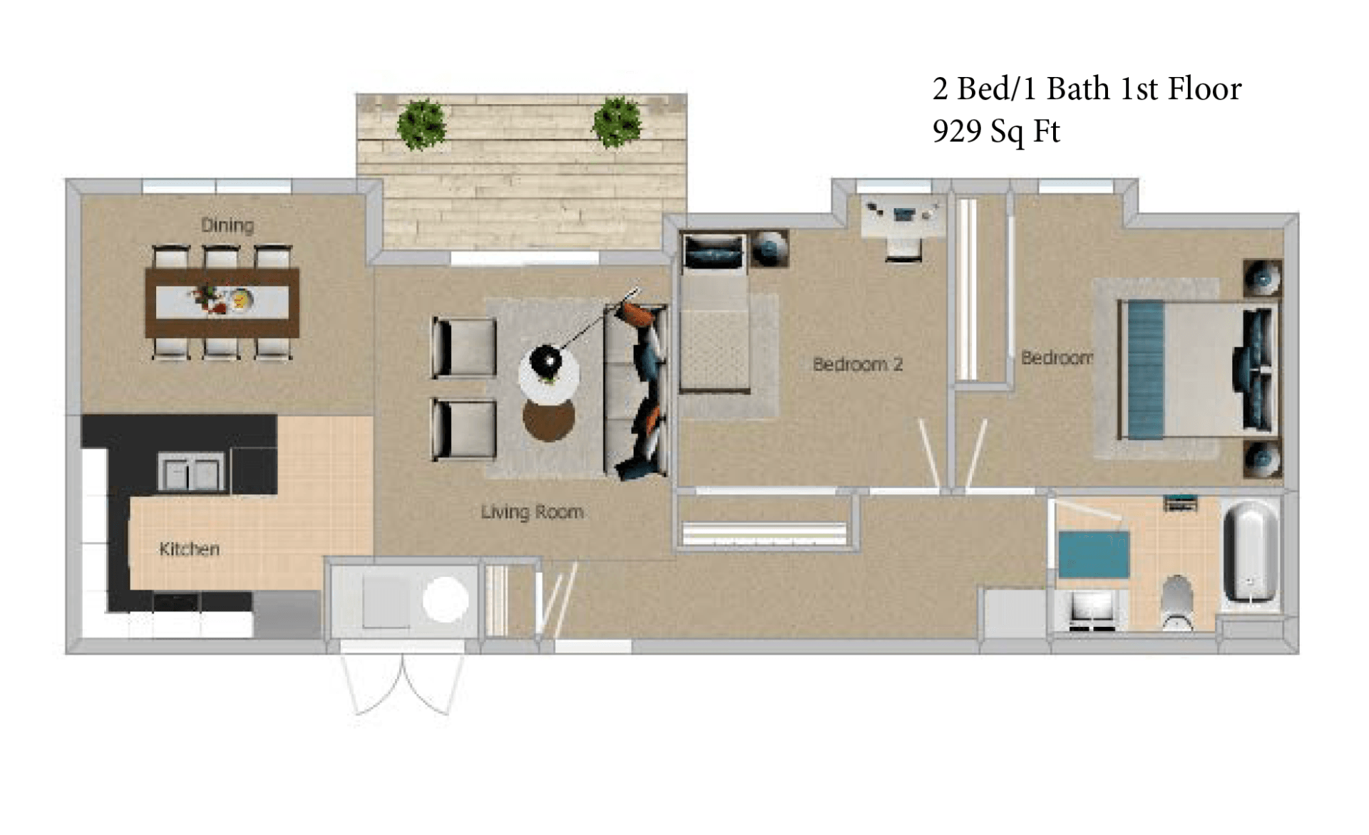 2 Bed 1 Bath 3D