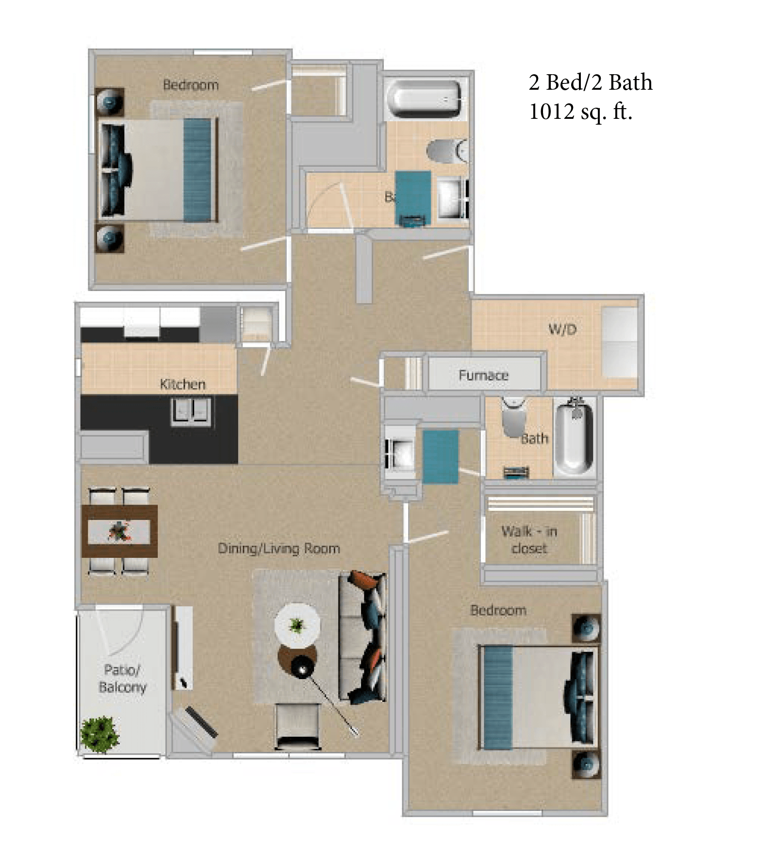 2 Bed 2 Bath 3D