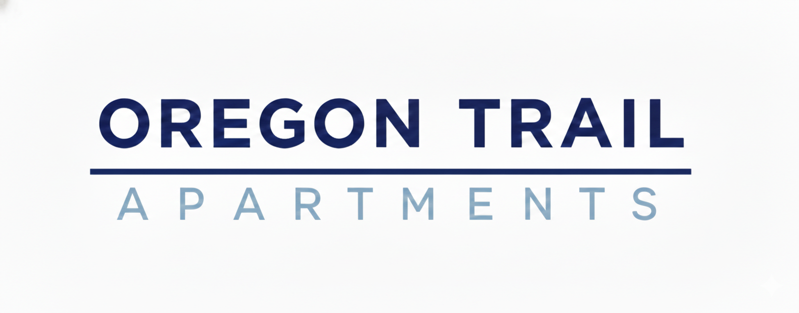 "OREGON TRAIL APARTMENTS" in dark blue and light blue text on white background.