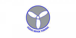 Logo of Yazoo River Towing: a gray propeller in a blue-rimmed circle, 