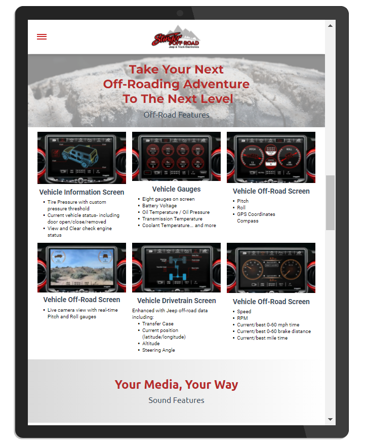 a tablet is displaying a website that says `` take your next off-roading adventure to the next level '' .