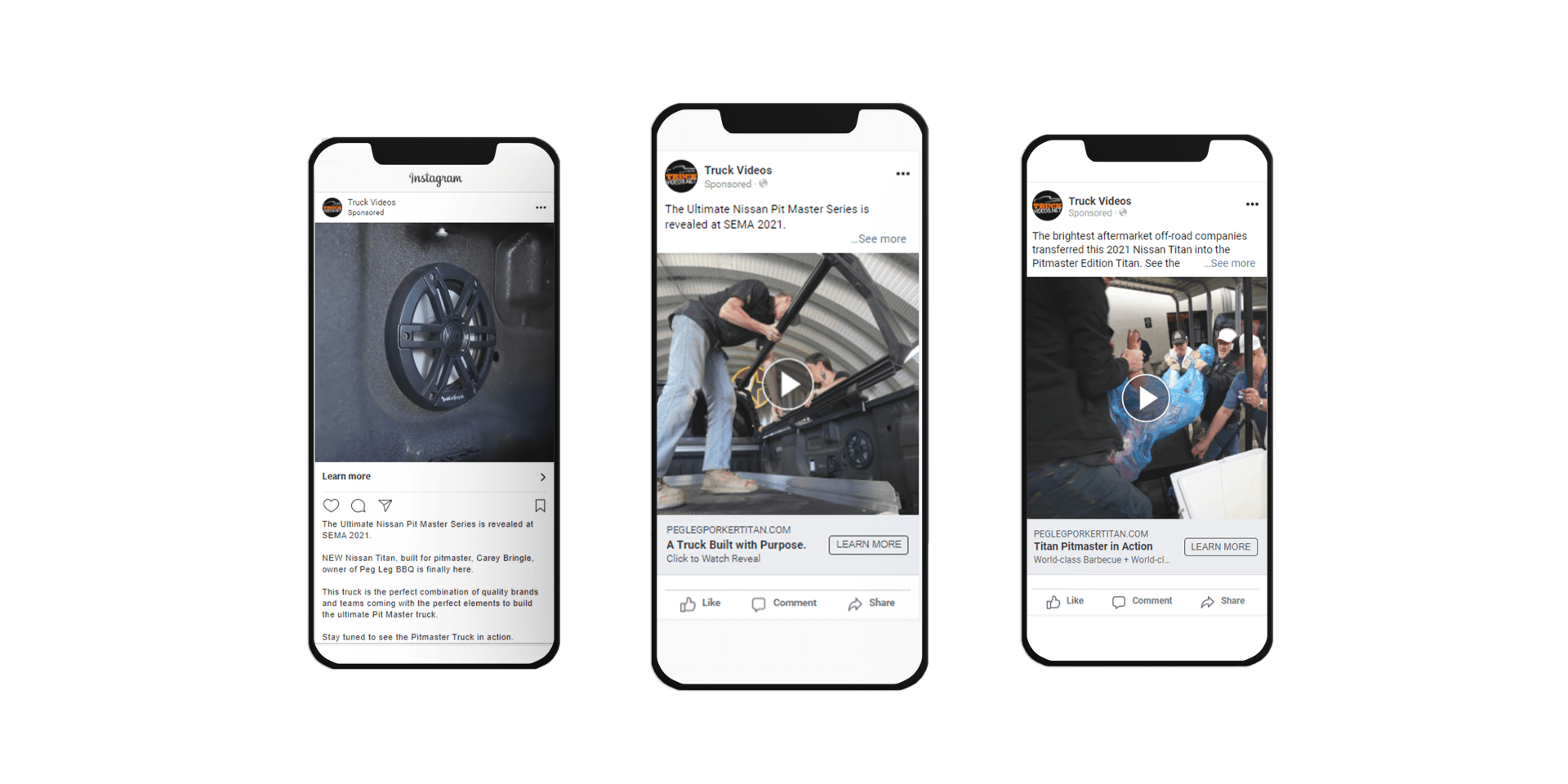 color images of multiple social media ads depicting a truck accessory