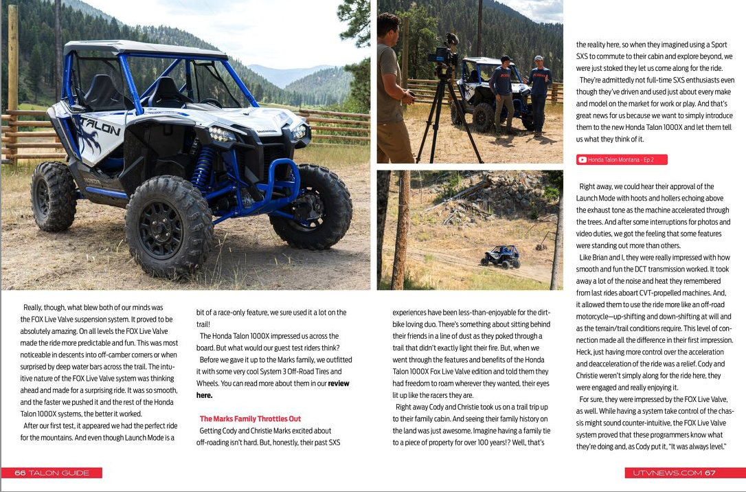 a man is standing next to a blue and white atv .