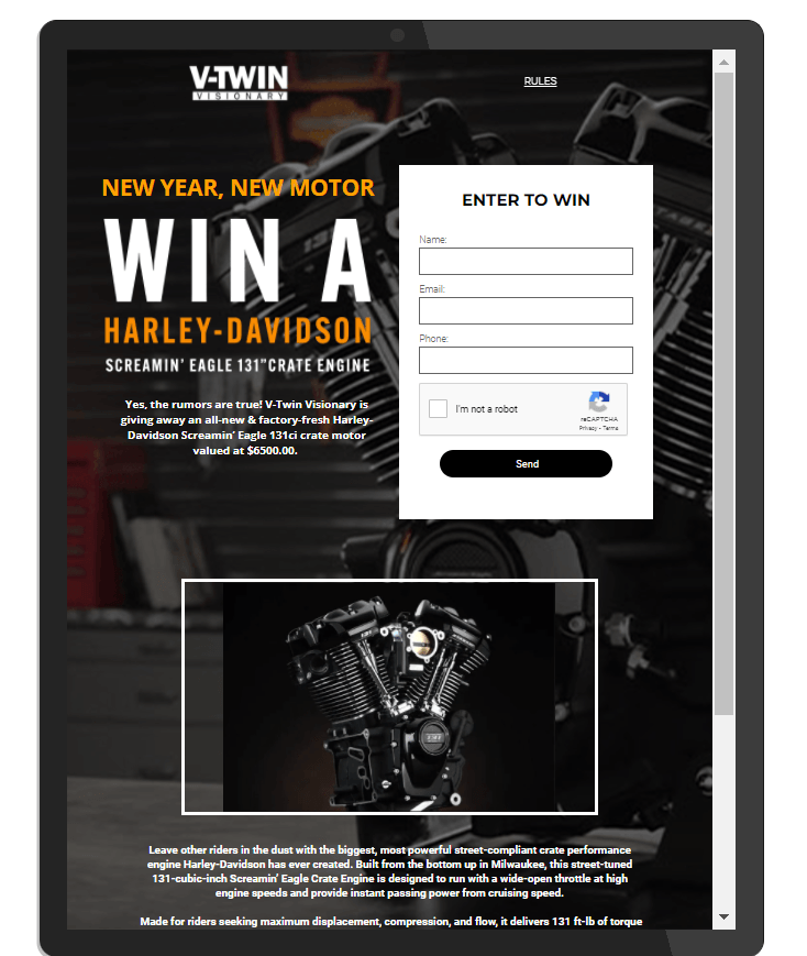 a screenshot of a harley davidson website on a tablet .