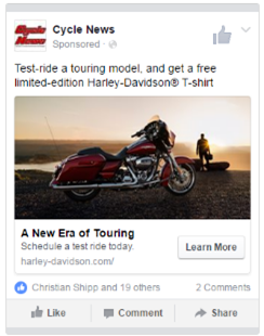 color image of a motorcycle used in a facebook social media advertisement