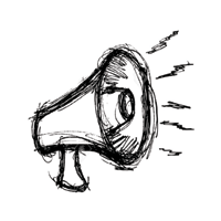 a black and white drawing of a megaphone on a white background .